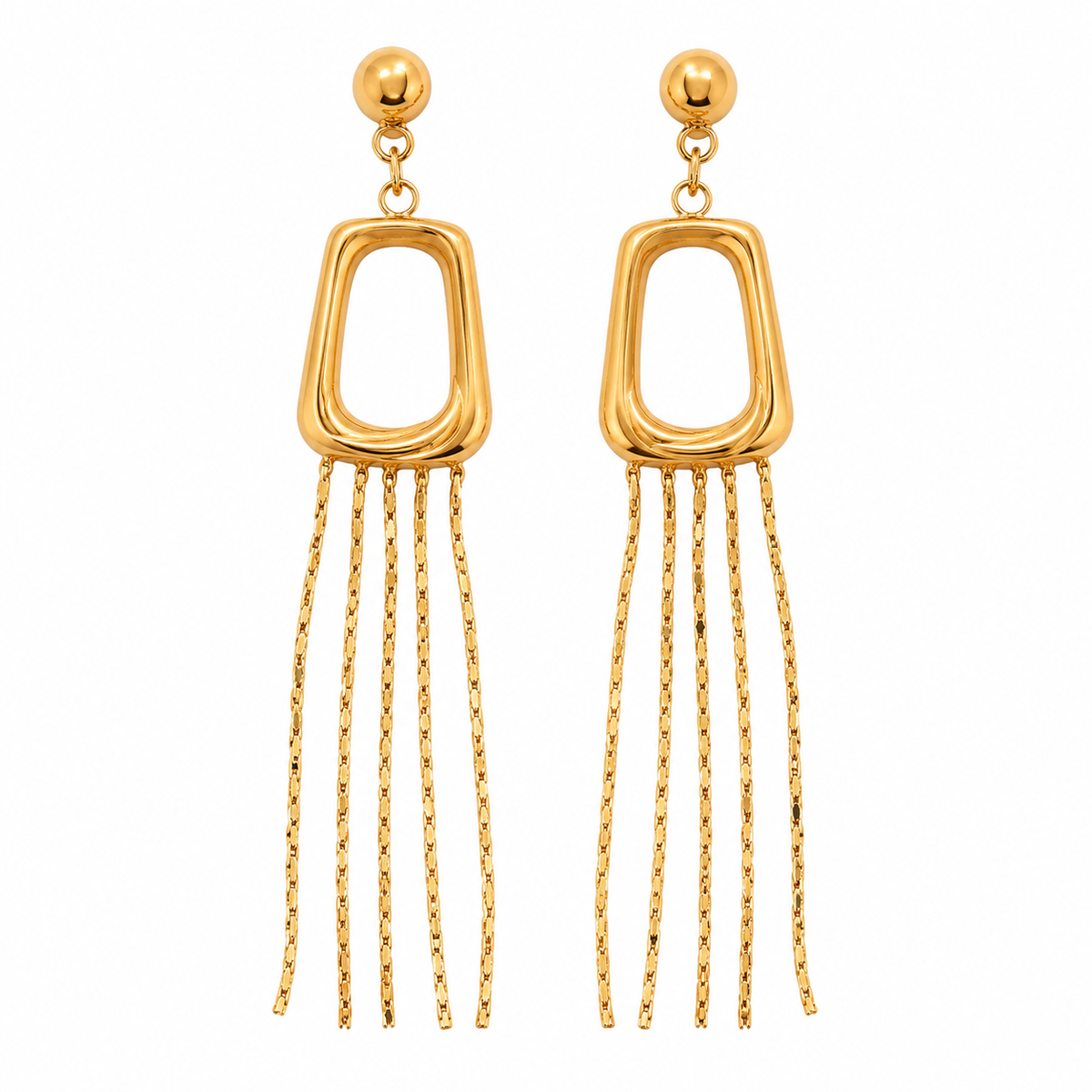 Earrings Gold-Tone Rectangle Frame Stone Earrings