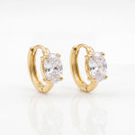 Gold Plated Oval CZ Solitaire Huggie Hoop Earrings