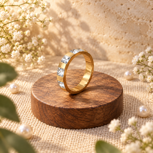 Anti tranish Gold plated 5 Square shaped CZ stone Rings for adults - 1PC