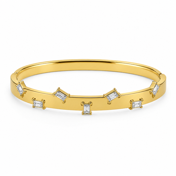 Real Baguette Rectangular White Stone Gold Oval Kada for Women | Channel Set Crystal Stainless Steel Ladies Bangle | White Baguette Jewellery - House of Viya