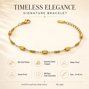 Delicate Gold Plated Single Line Beaded Station Chain Bracelet with Lobster Clasp