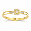 Kadas Gold-Tone Rectangular Solitaire Stone-Studded Halo Kada with Crystal Accents - Polished Finish Slim Bracelet