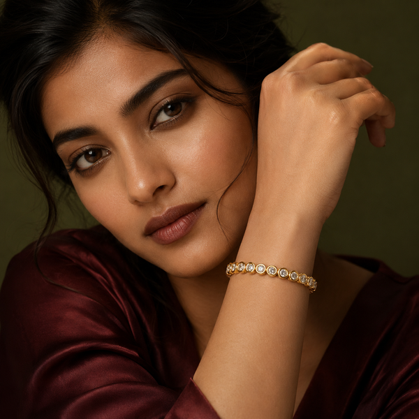 Kadas Gold-Tone Round Crystal-Studded Slim Kada for Women - House of Viya