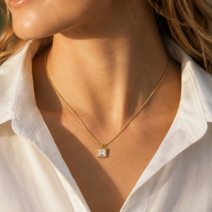 Chain 18K Gold-Plated Fine Chain with Square White Stone Pendant - House of Viya