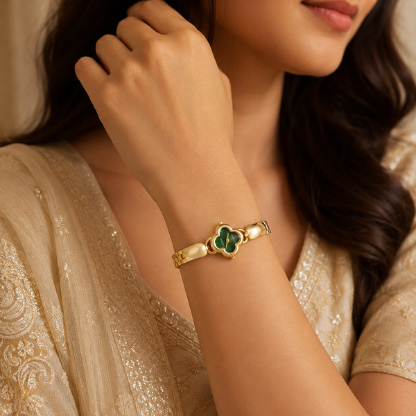 Watches Gold-Tone Clover Shape Green Dial Chain Bracelet Watch for Women - House of Viya