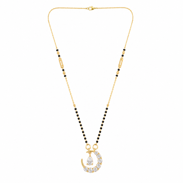 KZ Gold Plated Moon Crescent CZ Mangalsutra for Women Black Bead Chain Celestial Pendant FS - House of Viya