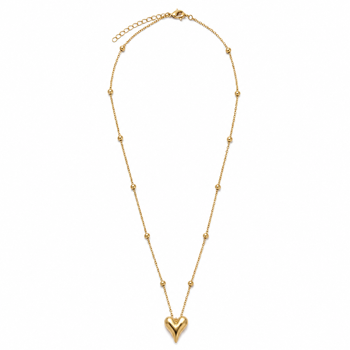 Chain 18K Gold-Plated Beaded Chain with V-Cut Heart Pendant