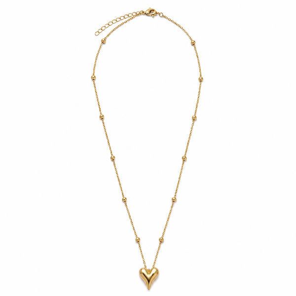 Chain 18K Gold-Plated Beaded Chain with V-Cut Heart Pendant - House of Viya