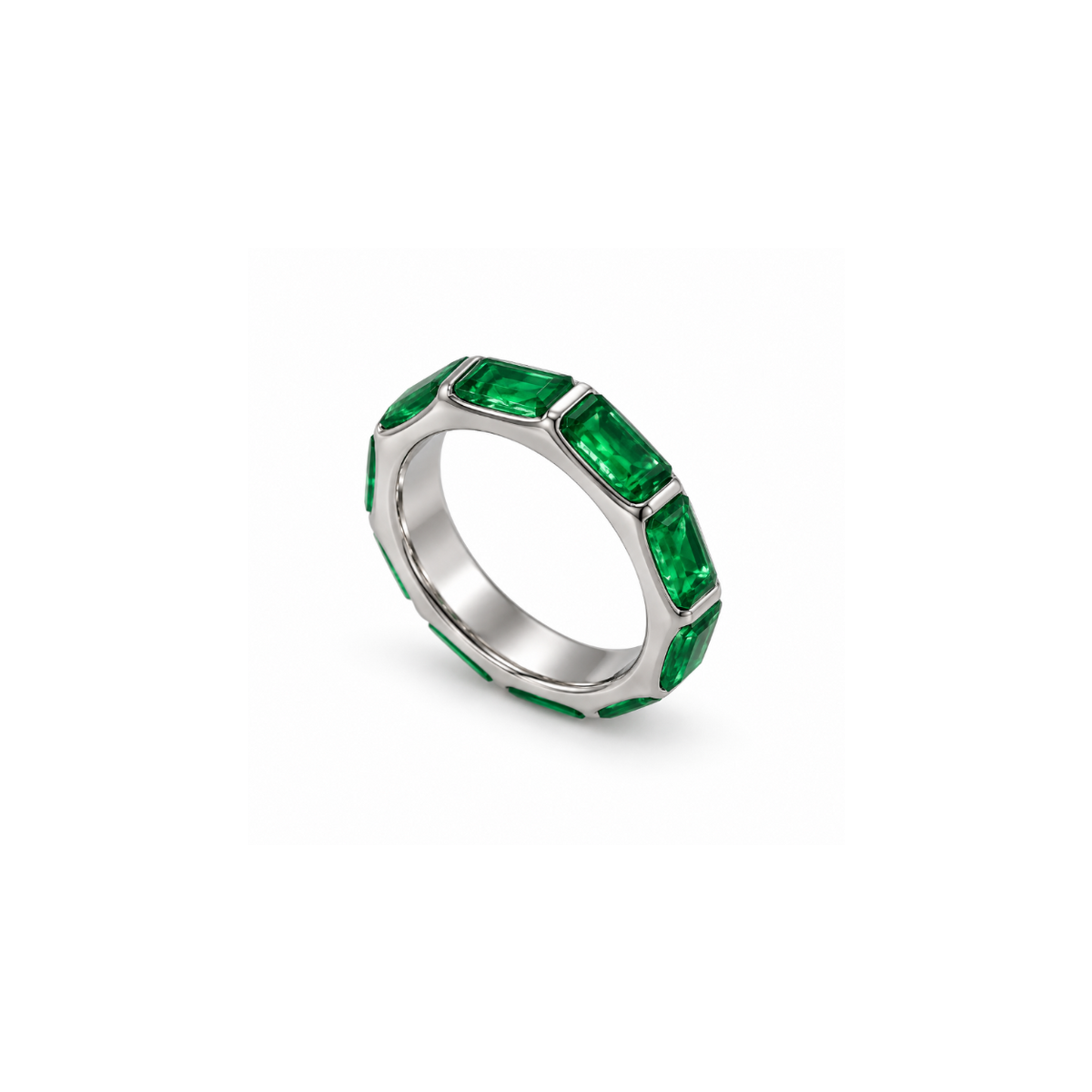 Rings Dual-Tone Polished Green Stone Slim-Band Ring