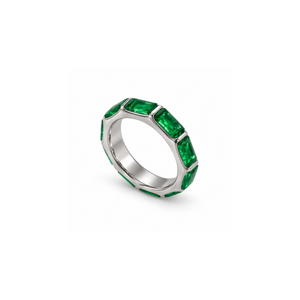 Rings Dual-Tone Polished Green Stone Slim-Band Ring