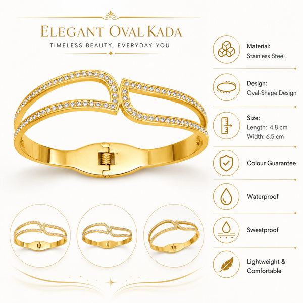 Kadas Gold-Tone Crystal-Studded Infinity Wave Design Kada Bangle for Women - House of Viya