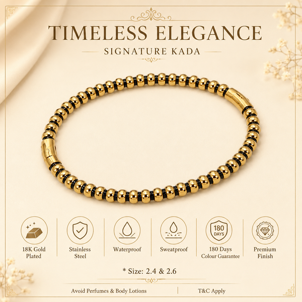 Kada Gold-Tone Stainless Steel Bamboo Collection Black Contemporary Design - House of Viya