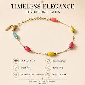 Gold Plated Multi-Colour Oval Stone Bead Station Delicate Chain Bracelet with Lobster Clasp
