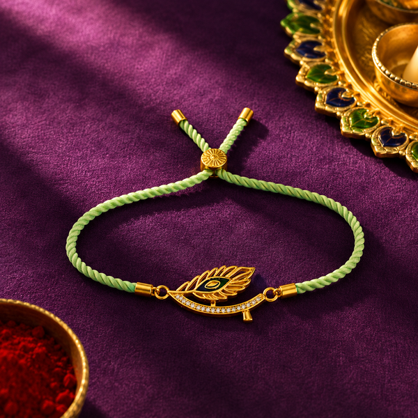 Rakhi Stone-Studded Feather Motif Charm Design Rakhi