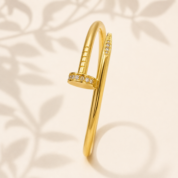 Gold Nail Shape Cuff Kada for Women | Stainless Steel Anti Tarnish Open End Bangle | Stylish Wrist Jewellery - House of Viya