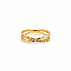 Anti tranish Gold plated Single line Criss cross with CZ stone Rings for adults - 1PC