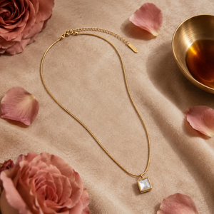 Chain 18K Gold-Plated Fine Chain with Square White Stone Pendant - House of Viya