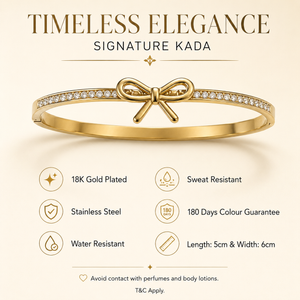 Kadas Gold-Tone Rhinestone-Studded Bow Motif Designer Kada for Women