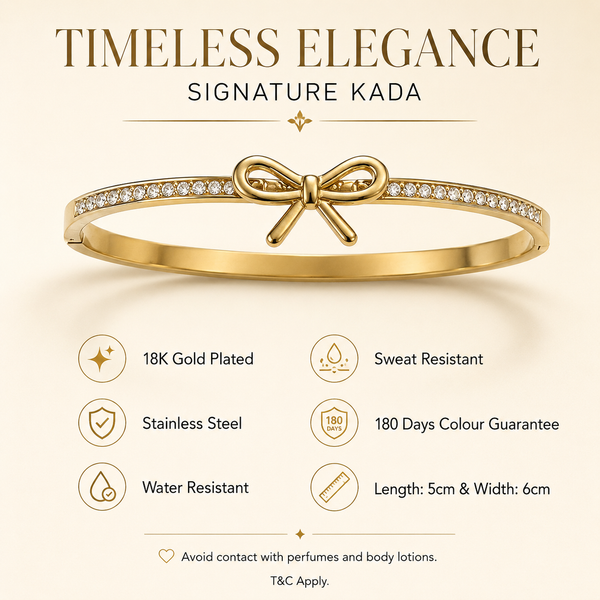 Kadas Gold-Tone Rhinestone-Studded Bow Motif Designer Kada for Women - House of Viya