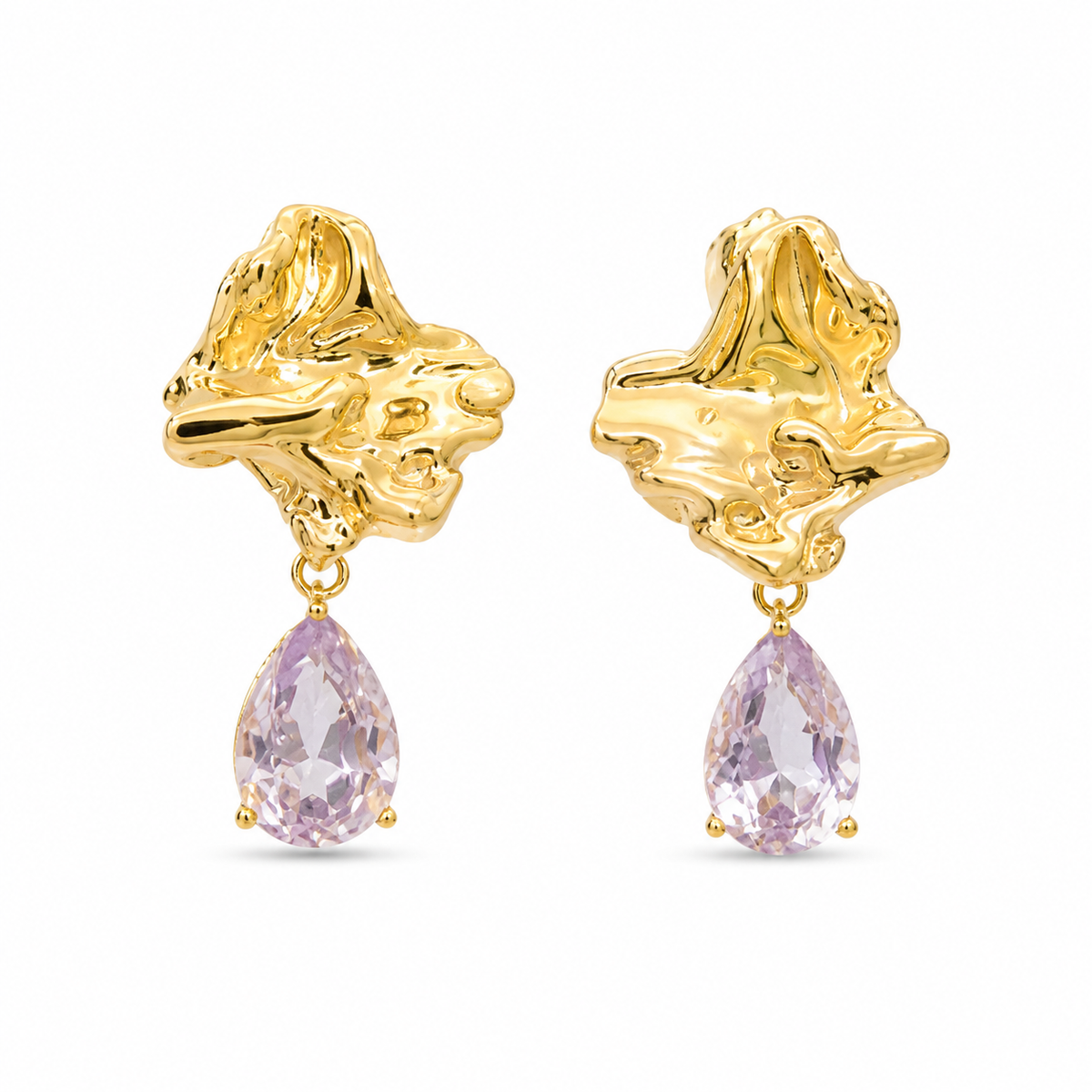 Earrings Gold-Tone Ornamental Filigree Stone Earrings