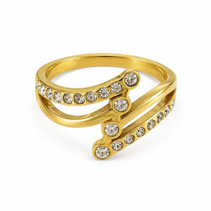 Anti tranish Gold plated Double Spiral Wrap with CZ stone Rings for adults - 1PC