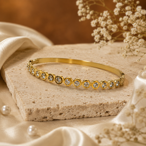 Kadas Gold-Tone Beaded Stone-Studded Slim Kada for Women