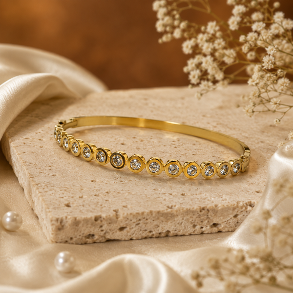 Kadas Gold-Tone Beaded Stone-Studded Slim Kada for Women