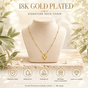 Chain 18K Gold-Plated Beaded Chain with Small V-Heart Pendant - House of Viya