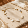 Gold Plated White Heart Mother of Pearl Bead Dual Strand Delicate Chain Bracelet with Lobster Clasp