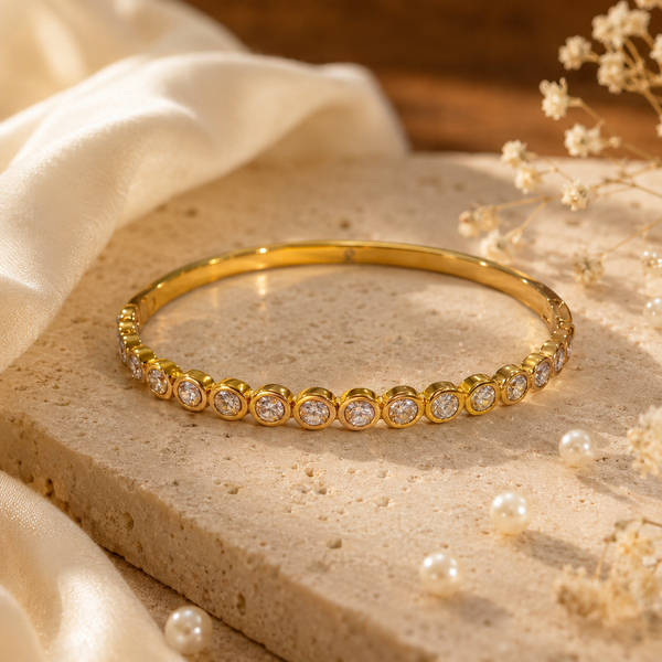 Kadas Gold-Tone Round Crystal-Studded Slim Kada for Women - House of Viya