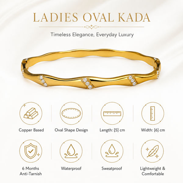 Gold Wavy Twist Organic Shape Diamond Kada for Women | Curve Point Stone Stainless Steel Ladies Bangle | Artistic Festive Jewellery - House of Viya