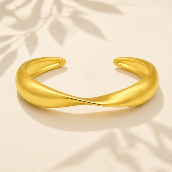 Gold Plain Dome Bubble Open Cuff Kada for Women | Smooth Rounded Taper Stainless Steel Ladies Bangle | Minimalist Everyday Jewellery - House of Viya