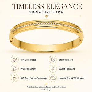 Kadas Gold-Tone Crystal-Studded Polished Finish Broad Kada for Women