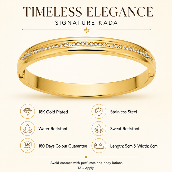 Kadas Gold-Tone Crystal-Studded Polished Finish Broad Kada for Women - House of Viya