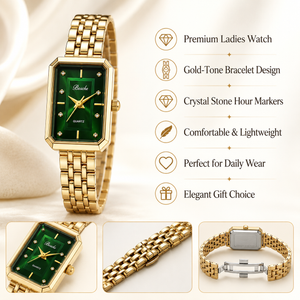 Watches Gold-Tone Rectangular Green Dial Minimal Chain Bracelet Watch for Women