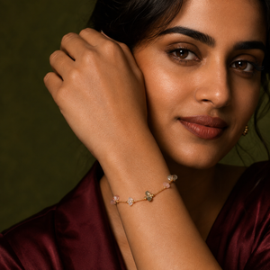 Gold Plated Natural Stone Chip Nugget Dual Strand Delicate Chain Bracelet with Lobster Clasp