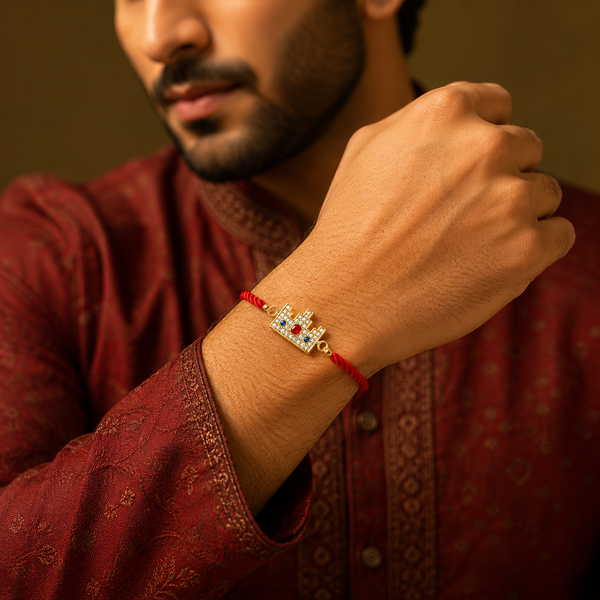 Rakhi Stone-Studded Pixel Crown Motif Charm Rakhi