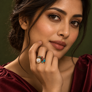 Rings Dual-Tone Polished White Stone Double-Band Ring