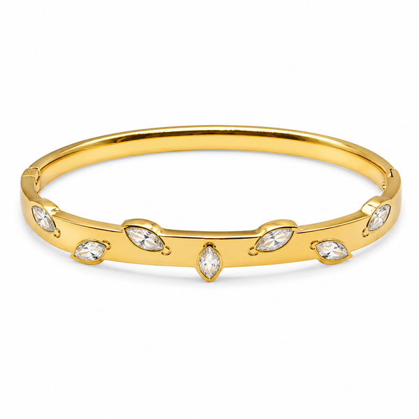 Real Oval Marquise White Stone Gold Oval Kada for Women | Bezel Set Crystal Stainless Steel Ladies Bangle | Classic White Stone Jewellery - House of Viya