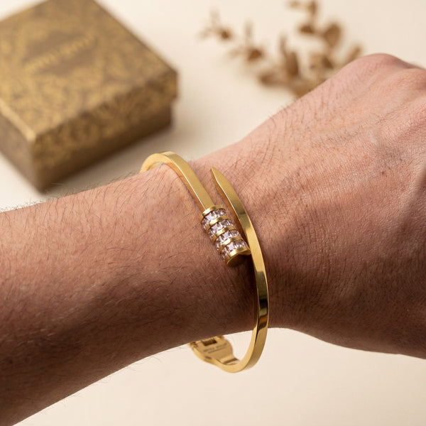 Open Bypass Nail Design Pave CZ Baby Kada Bangle | Gold Plated Stud Cuff Bracelet for Women - House of Viya