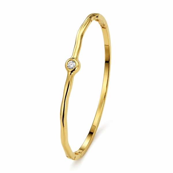 Kadas Gold-Tone Polished Finish Single Stone-Accented Slim Kada for Women - House of Viya