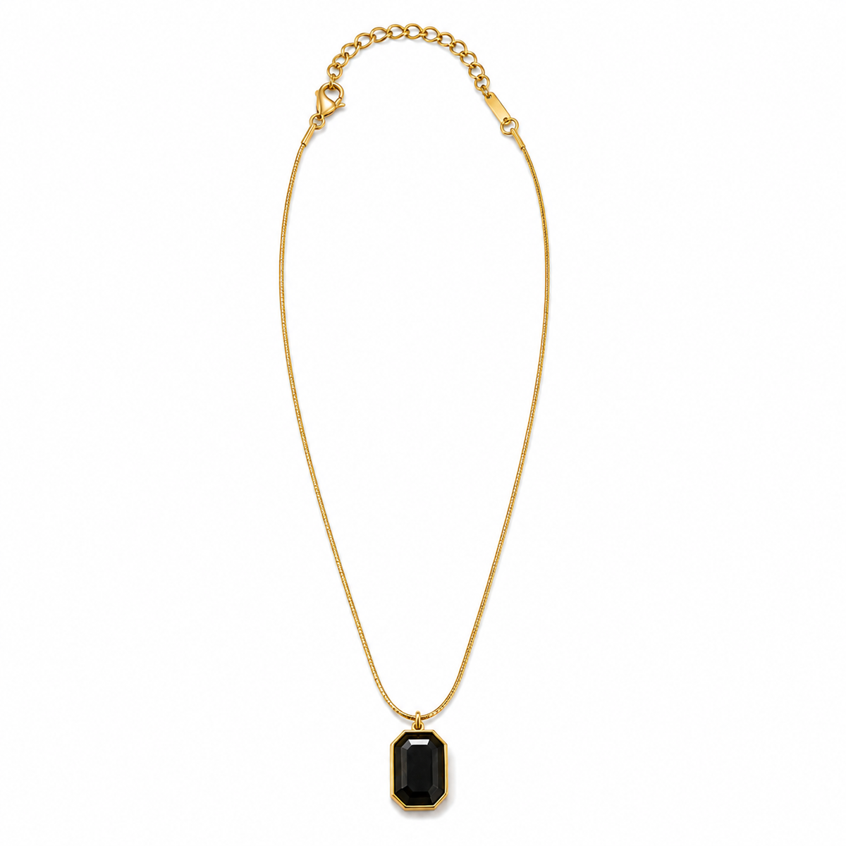 Chain 18K Gold-Plated Slim Chain with Black Rectangular Pendant