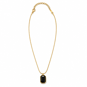 Chain 18K Gold-Plated Slim Chain with Black Rectangular Pendant - House of Viya