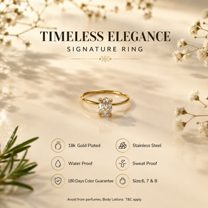 Anti tranish Gold plated Single Solatire Oval stone Rings for adults - 1PC