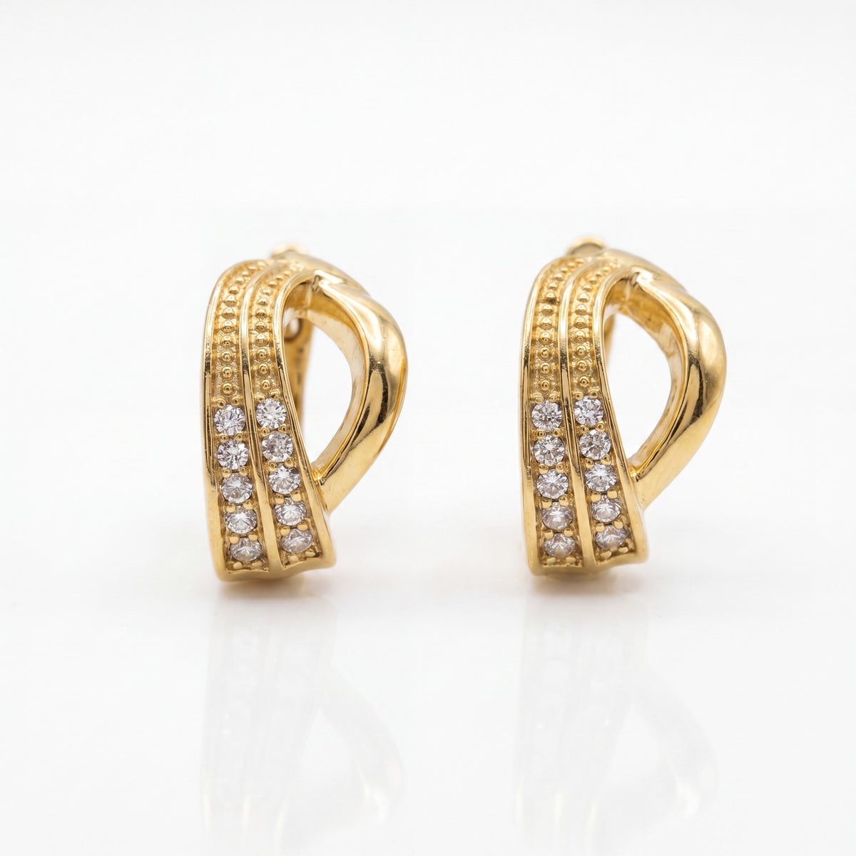 Gold Plated Twisted CZ Studded Hoop Earrings