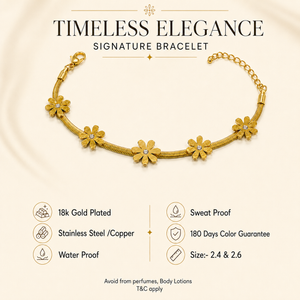Gold Plated Snake Chain Bracelet with Multiple Daisy Flower Charm Stations and Lobster Clasp