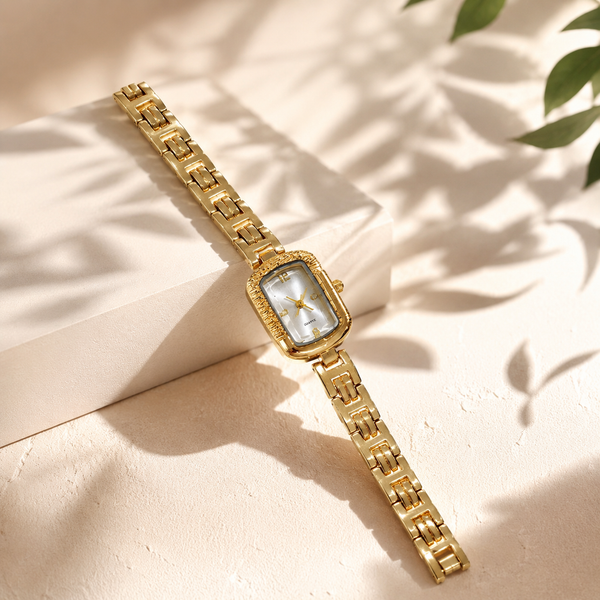 Watches Gold-Tone Rectangular Dial Crystal Studded Bracelet Watch for Women