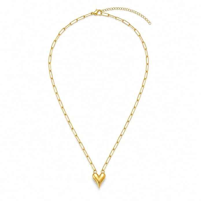 Chain 18K Gold-Plated Paperclip Chain with Pointed Heart Pendant