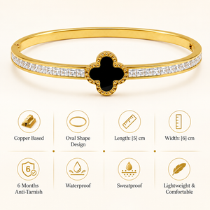 Gold Floral Cluster Diamond Oval Kada for Women | Petal Stone Stainless Steel Ladies Bangle | Flower Design Festive Jewellery