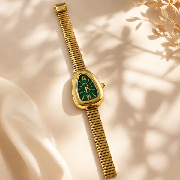 Watches Gold-Tone Square Green Dial Crystal Studded Bezel Bracelet Watch for Women